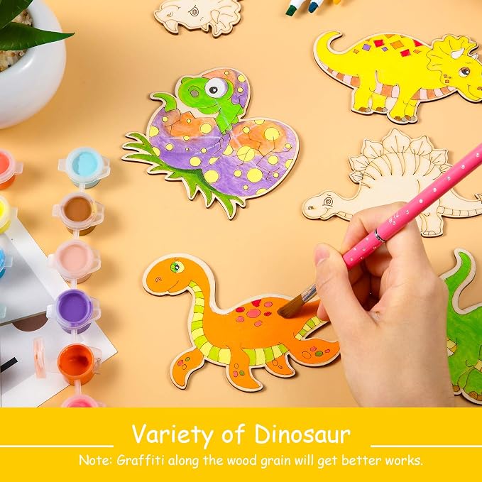 Jetec 24 Pieces Dinosaur Unfinished Wood Cutouts Animal Wooden Paint Crafts - Image 5