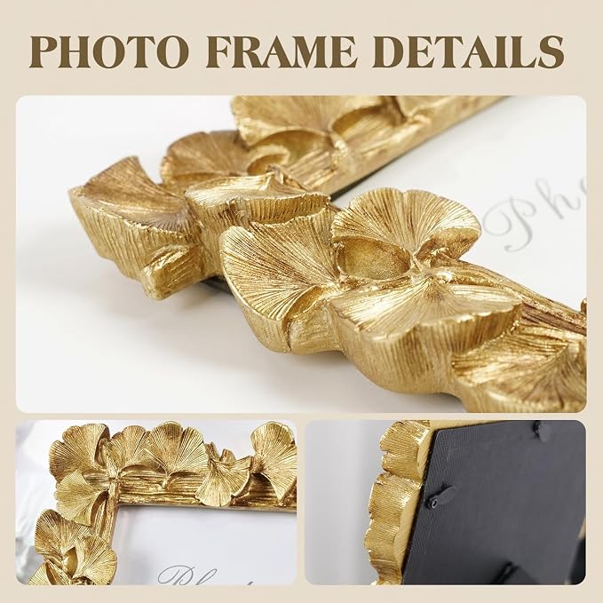 Cuspin 4x6 Gold Picture Frames Vintage Gold Frame, Ornate Leaf Textured - Image 3