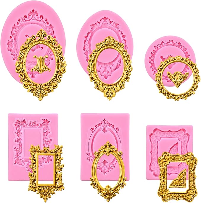6 Pcs Picture Frame Mold, Flexible Reusable Silicone | Silicone Baroque Vintage by Unknown