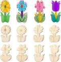 3D Wooden Flower Crafts to Paint, 4 Styles Flowers Ornaments by Catephe