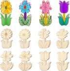 3D Wooden Flower Crafts to Paint, 4 Styles Flowers Ornaments by Catephe