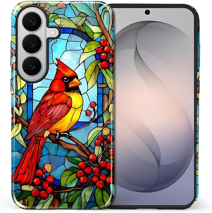 for Samsung Galaxy S26 Case, Stained Glass Cardinal Bird Pattern Glossy 2 in 1 - Image 2