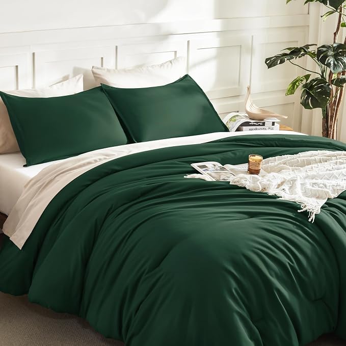Litanika Dark Emerald Green Twin/Twin XL Comforter Set, 2 Pieces Solid Forest - Image 5
