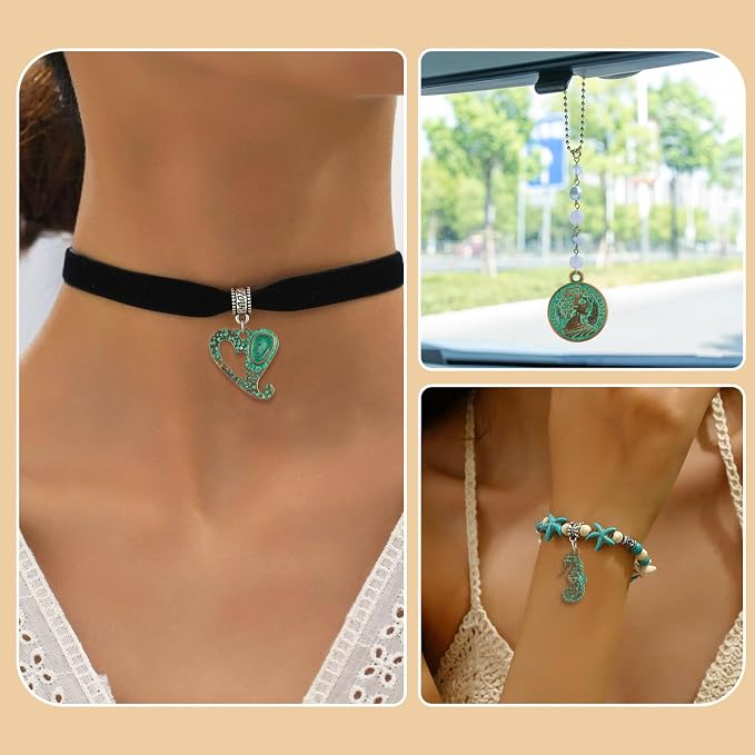 52Pcs Antique Turquoise Green Charms 13 Tibetan Style Alloy Vintage Pendants - Image 4