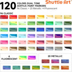Shuttle Art 120 Colors Dual Tone Acrylic Paint Markers, 60 Pack Acrylic Paint - Image 3