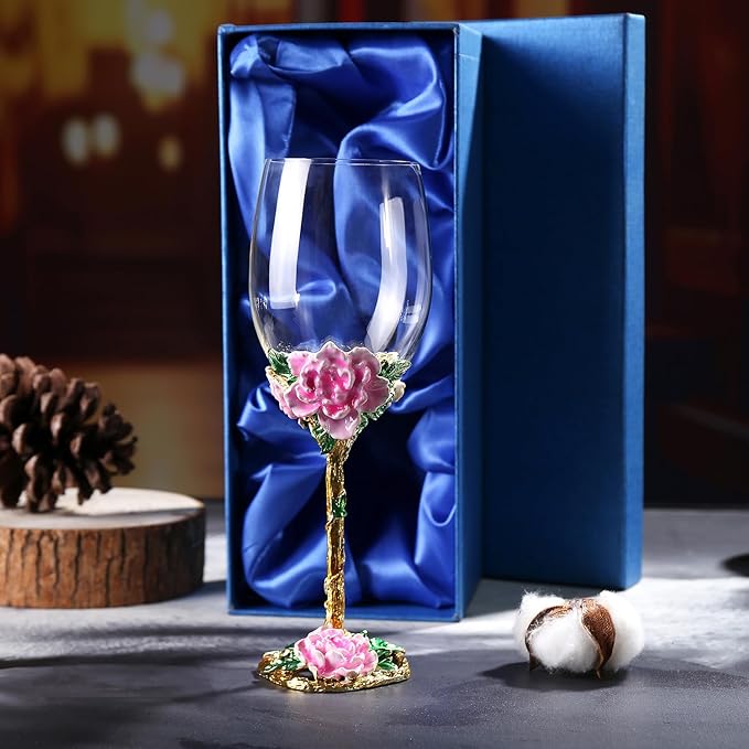 Simcat Handmade Painted Enamel Flower Glass Wine Glasses Transparent Refined by Simcat