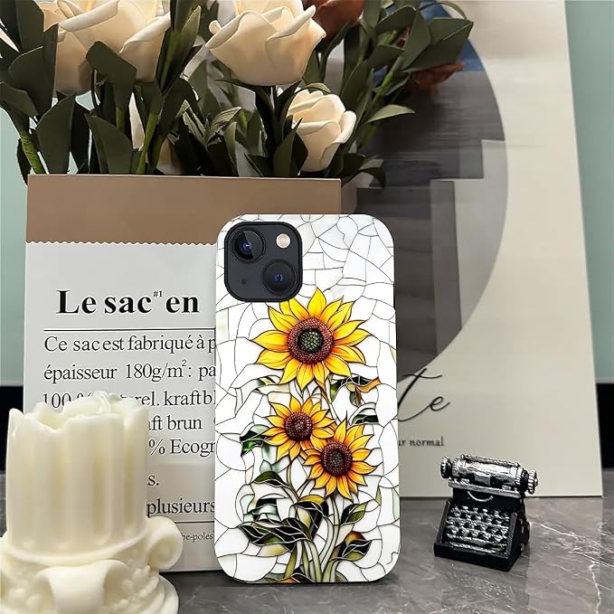 ZHEGAILIAN Case for iPhone 13 14, Sunflower Faux Stained Glass Effect Durable - Image 7