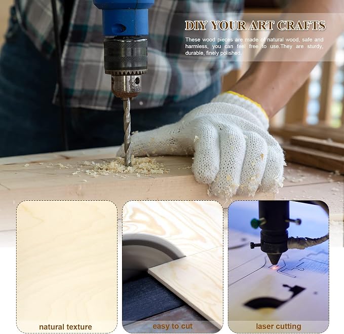 FSWCCK Unfinished Blank Square Wood Pieces, 5 Pack 6 mm 1/4" x 12" x 12" Craft - Image 4
