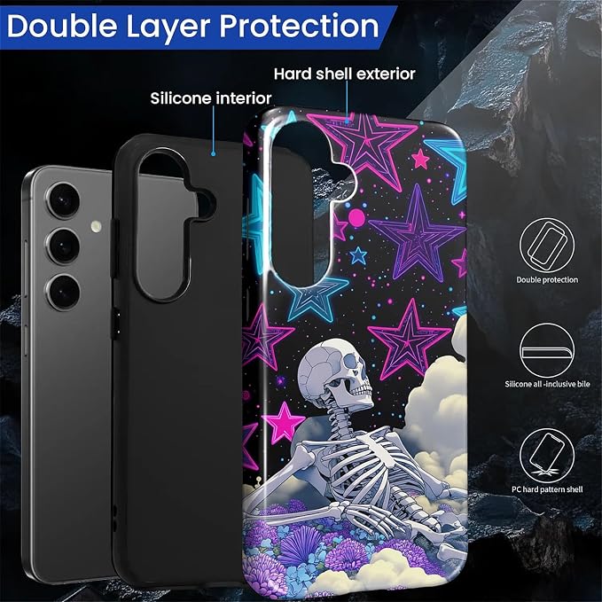 for Samsung Galaxy S23 FE Case, Skull Star Collage Pattern Glossy 2 in 1 - Image 3