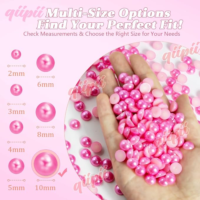 qiipii 220PCS 10mm Rose Pink Half Round Pearls Bulk - Image 3