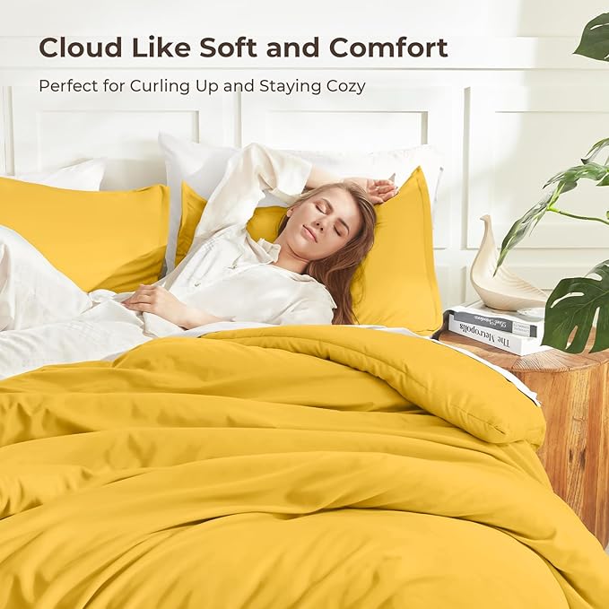 Litanika Mustard Yellow Comforter Set Full Size, 3 Pieces Lightweight Solid - Image 2