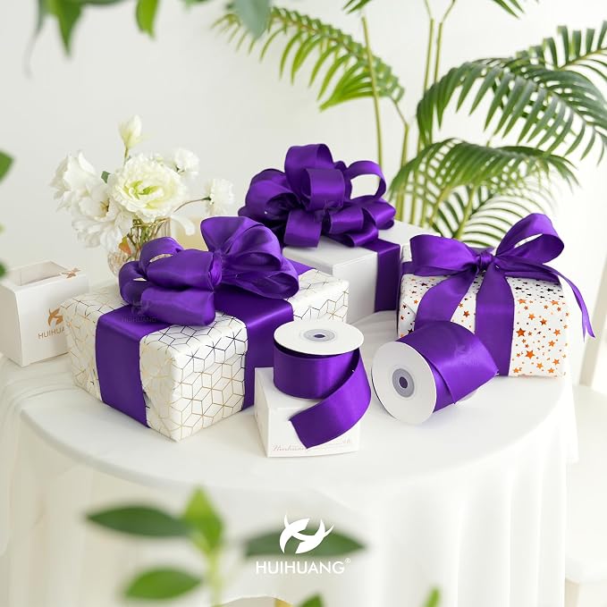 HUIHUANG Purple Wired Ribbon 2.5 inch Purple Satin Wire Edge Ribbon - Image 8