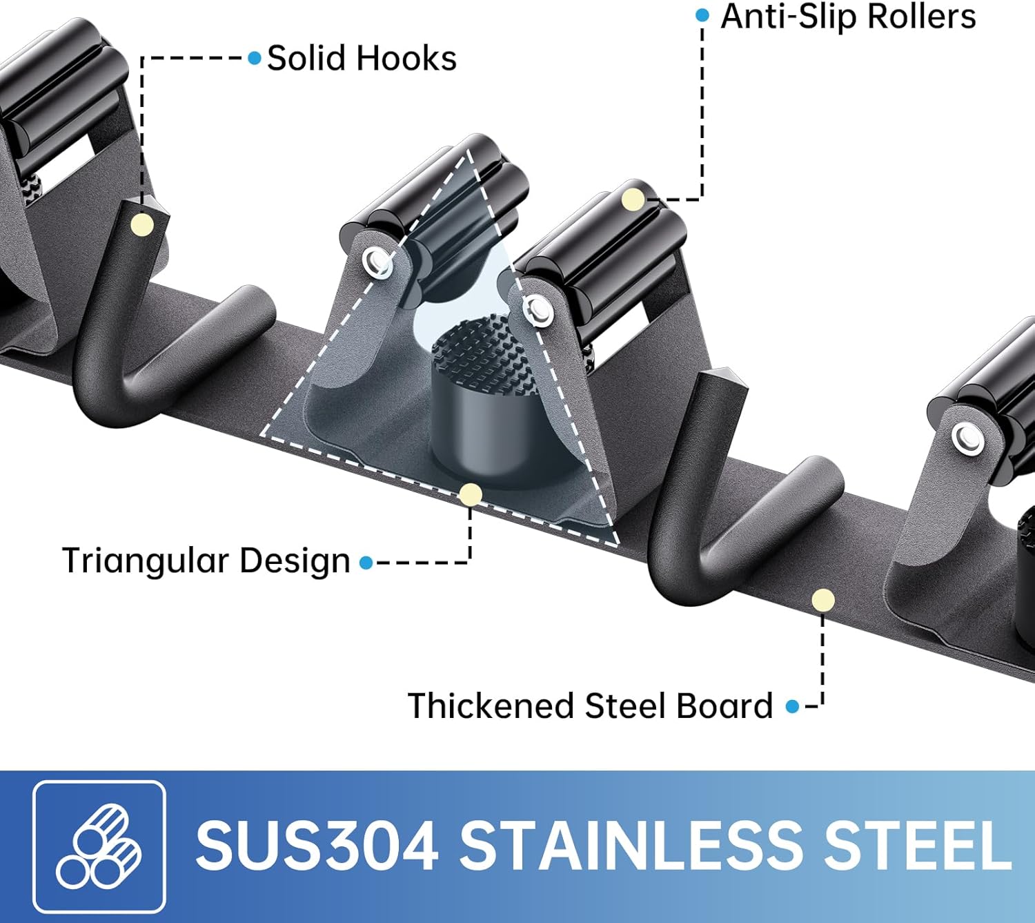 ZONGOOL 2 Pack Broom Holder Wall Mount, 4 Racks and 5 Hooks Mop Hanger Wall Mount Broom Organizer Stainless Steel Heavy Duty Garage Tool Racks for Home Kitchen Garden Laundry (Black)