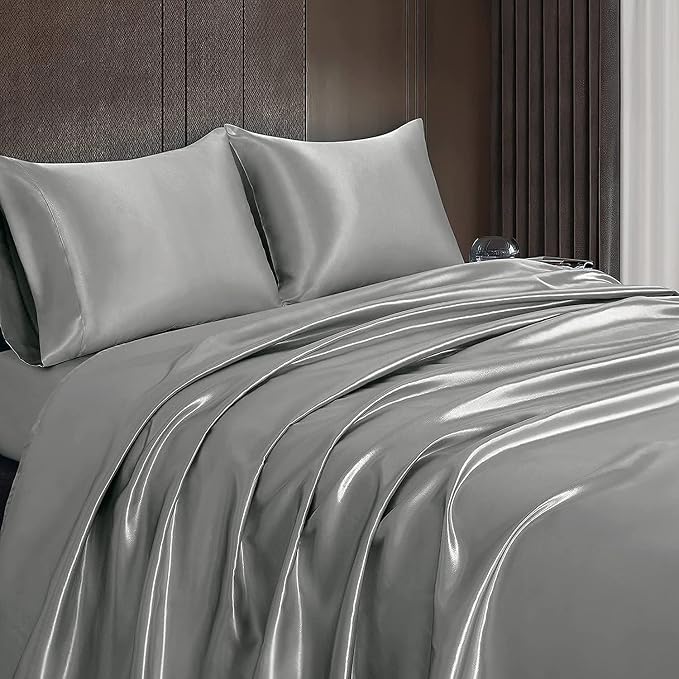 Homiest Light Grey Satin Flat Sheet King Size, Luxury & Ultra Soft Bedding - Image 6