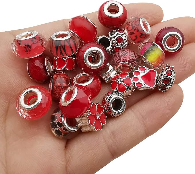 50pcs Assorted Red Resin Imitation Glass European Large Hole Beads Rhinestone by WOCRAFT