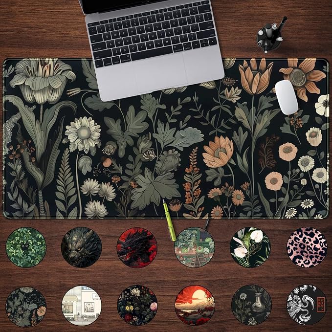 Aesthetic Vintage Dark Flower Plants Wildflowers Large Gaming Mousepad XXL - Image 2