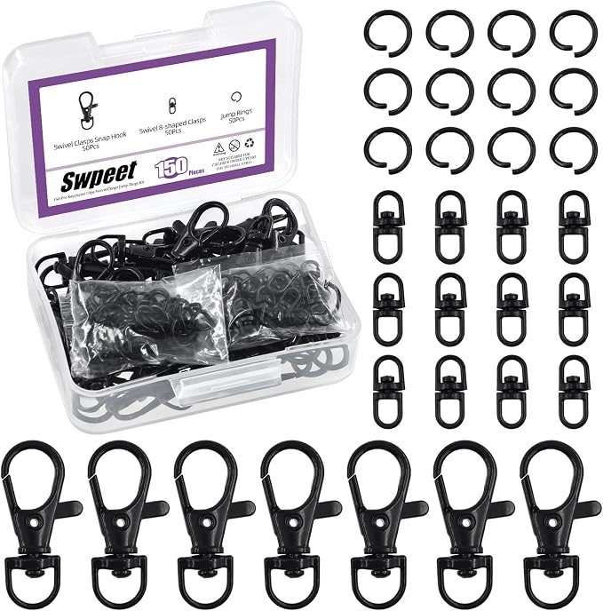 Swpeet Assorted 150Pcs Black Keychain Making Kit, Swivel Trigger Hook, Swivel by Swpeet