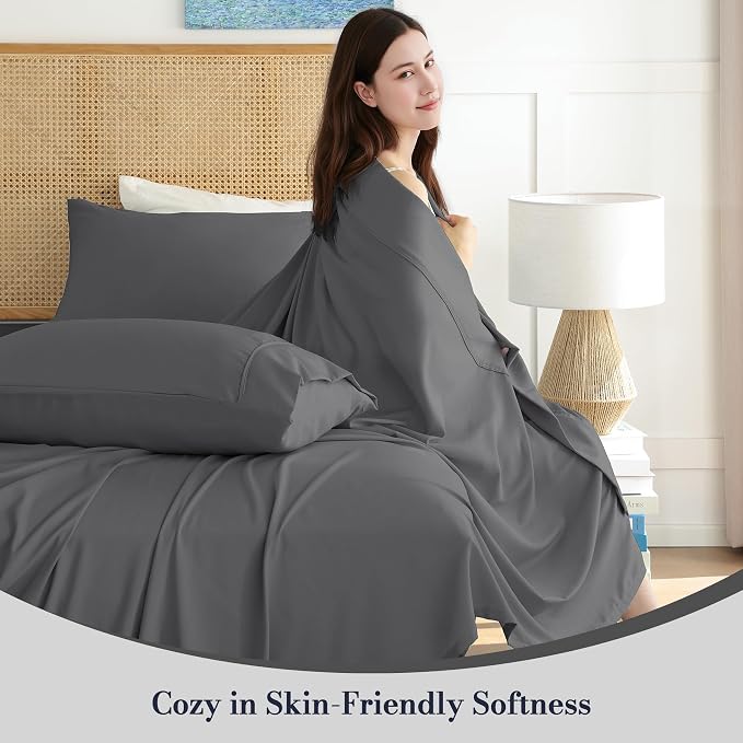 Twin Sheet Set 3 Piece, Wrinkle Free, Oeko-Tex Certified Bedsheets，Dark Grey - Image 2