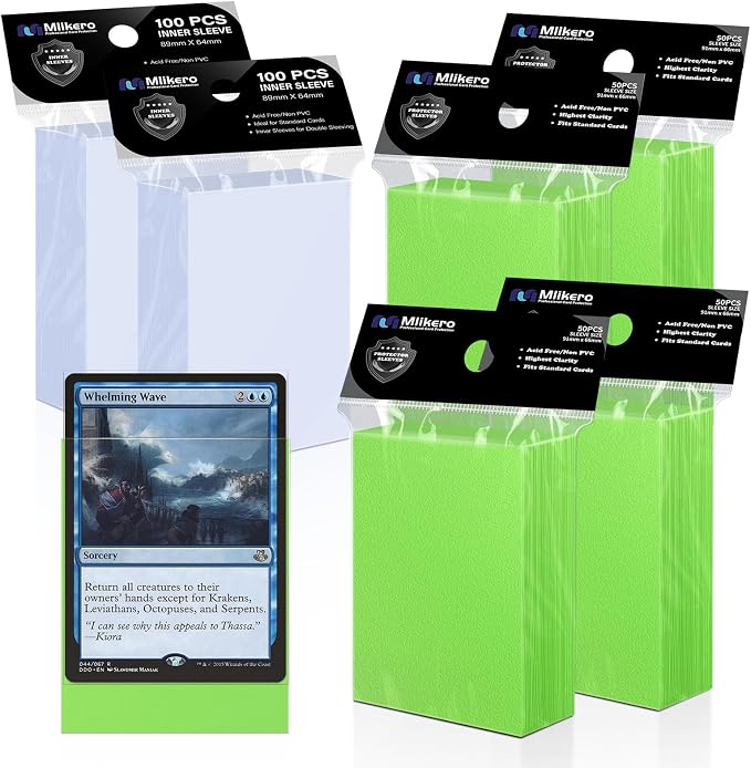 400 Pack Card Sleeves, 200 Matte Green Trading Card Sleeve and 200 Perfect Fit by Mlikero