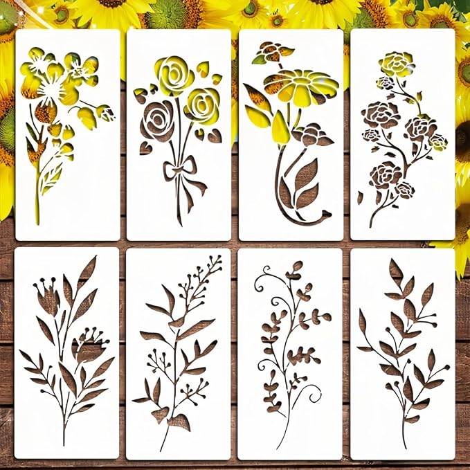8 Pcs Large Flower Stencils for Painting, 2.9 X 5.9 Inch Flower Stencils for by FRAGRANTGARDEN
