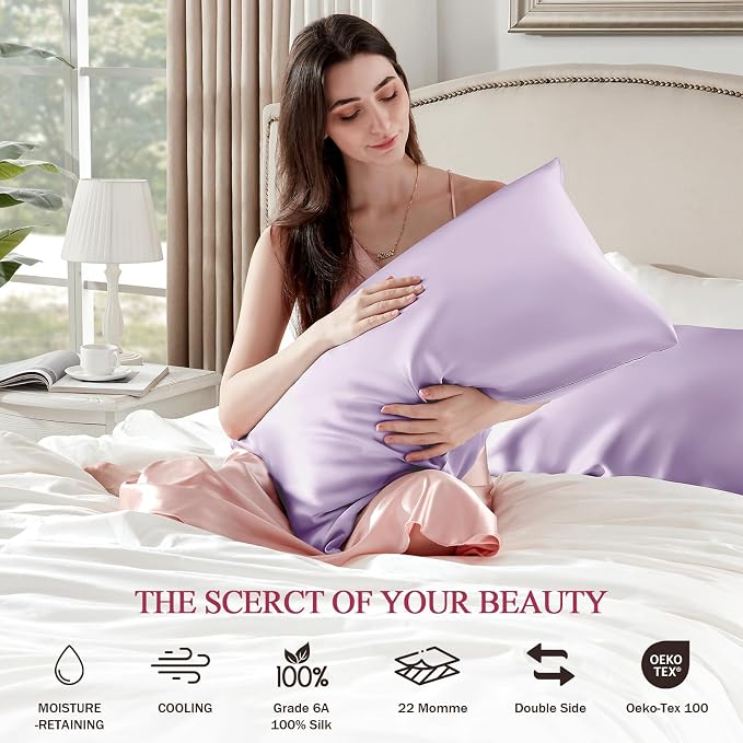 100% Silk Pillow Cases 2 Pack King Size Mulberry Silk Pillowcase Set of 2 - Image 5