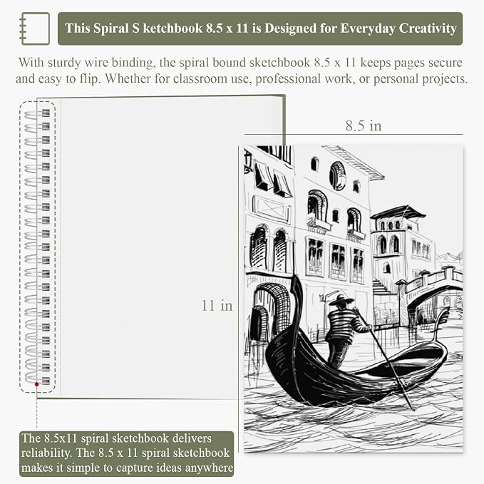 Sketch Book 8.5"x11", Spiral Sketchbook Pack of 2, SuFly 200 Sheets Acid Free - Image 2