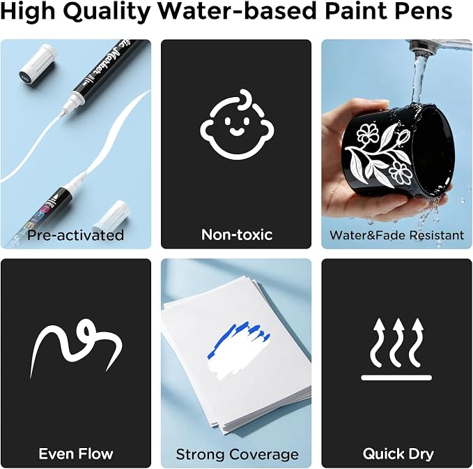 Betem Dual Tip Acrylic Paint Pens, 2 White Paint Markers - Image 3