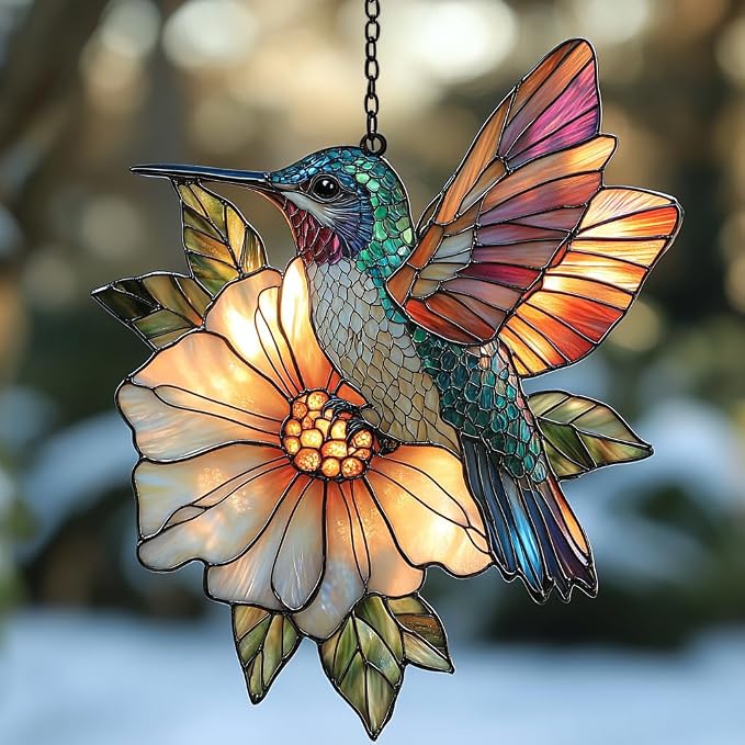 Hummingbird Mosaic Style Acrylic Suncatcher Stained Glass Effect Window Car by AVAGAN