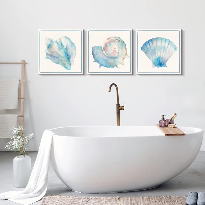 Seashell Wall Decor Ocean Beach Nautical Canvas Wall Art Blue Seashell Painting - Image 5