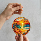 Beach Gifts for Women Acrylic Faux Stained Glass Ornament, Ocean Sunset Coastal - Image 8