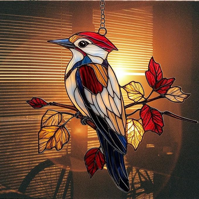 Red Woodpecker Acrylic Suncatcher Stained Glass Effect Window Car Hanging - Image 7
