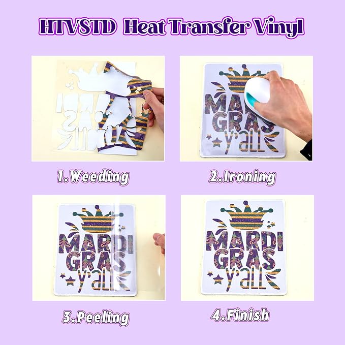 HTVSTD Mardi Gras Mark Heat Transfer Vinyl 10Sheet 12×10in Iron on Vinyl | - Image 3