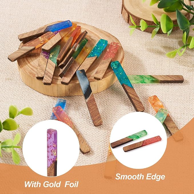 FASHEWELRY 20Pcs Resin Wood Earring Charms Rectangle Wooden Earring Blanks Bar - Image 3