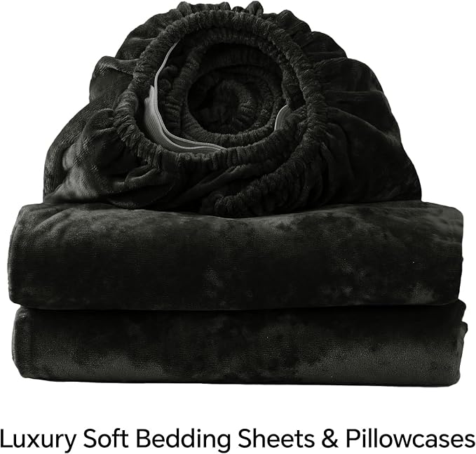 BEDELITE Velvet Fitted Sheet and Pillowcases Set, Luxury Soft Fuzzy Bottom Sheet - Image 8