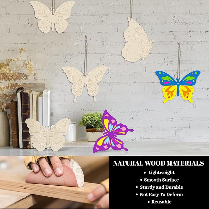 Subacy 80 PCS Unfinished Wood Cutouts 8 Styles DIY Wooden Spring Ornaments - Image 5