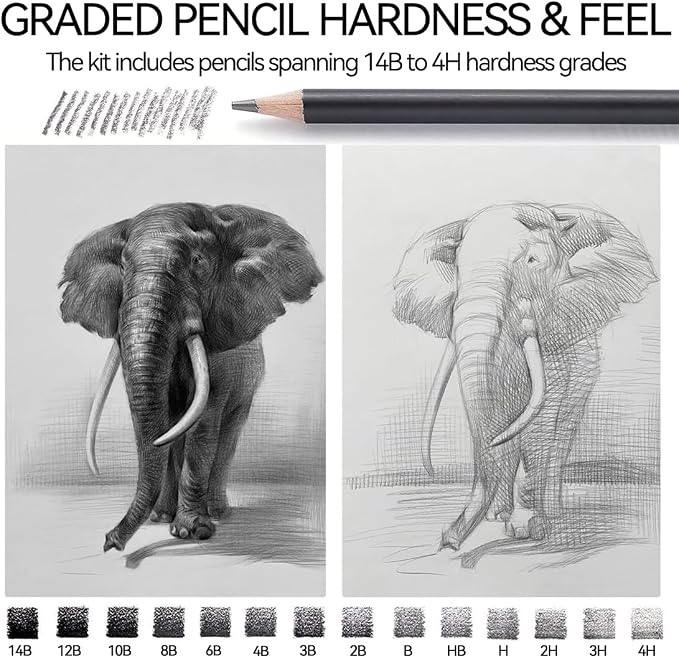 PANDAFLY Drawing Sketch Pencil Set, 16 Piece, 4H to 14B Graphite Pencils | - Image 2