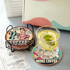 8Pcs Retro Housewife Diamond Art Coasters Kit, Vintage Coffee Diamond Painting - Image 4
