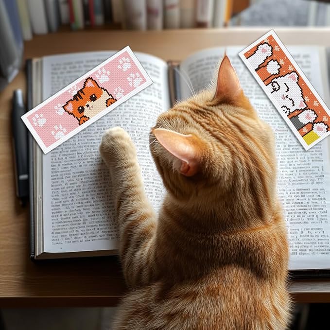 INFUNLY 6pcs Cartoon Cat DIY Cross Stitch Bookmark Kits - Image 5