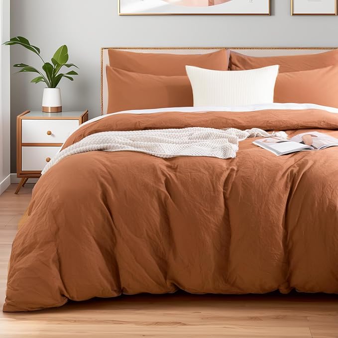 NEXHOME PRO Duvet Cover Set 100% Washed Cotton Oversized King 120"x98" Linen by NEXHOMEPRO