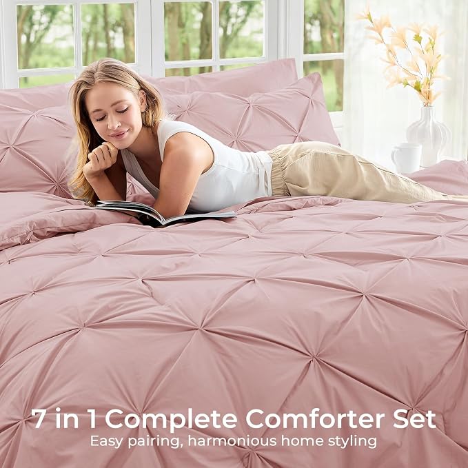 Sasttie Twin Comforter Set, 5-Piece Bed in a Bag, Pintuck Bedding Sets - Image 6