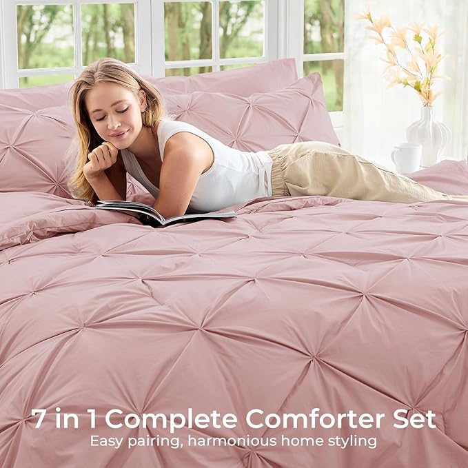 Sasttie Twin XL Comforter Set, 5-Piece Bed in a Bag, Pintuck Bedding Sets - Image 6