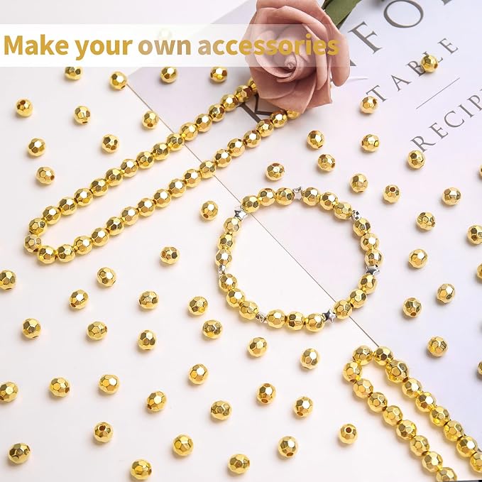 BONNY BOXX 500pcs 8mm Acrylic Faceted Round Crystal Beads Gold Loose Spacer - Image 4