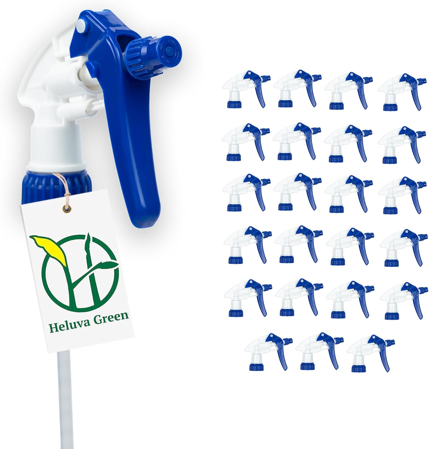 Heluva Green Spray Bottle Nozzle Replacement, Bottle Tops Only - Sprayer Nozzle Triggers for Heavy Duty, Commercial, Home Cleaning Solutions - Fits 8,16,24,32 oz Plastic & Glass Bottles, Blue, 24 pack