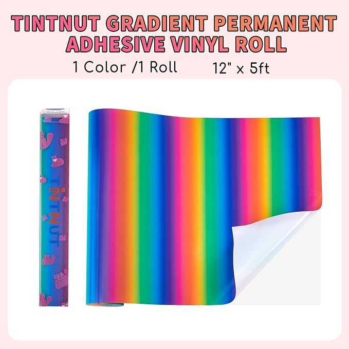 Tintnut Gradient Permanent Vinyl Roll 12in x 5ft Rainbow Adhesive Vinyl | Ombre - Image 2