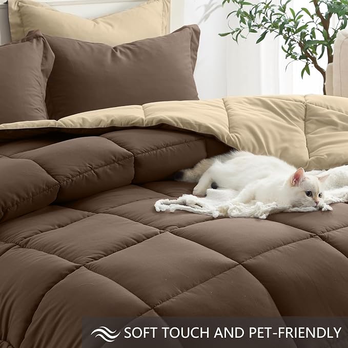 Homelike Moment Queen Comforter Set Brown, Comforters Queen Size Set - Image 4