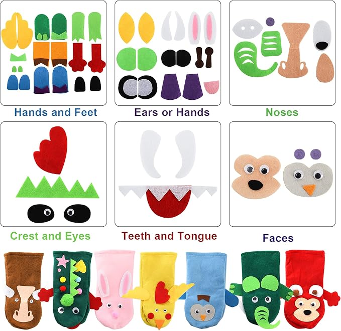 TOPZEA 12 Pack Hand Puppet Making Kit, Kids Craft and Art Supplies Felt Sock - Image 3