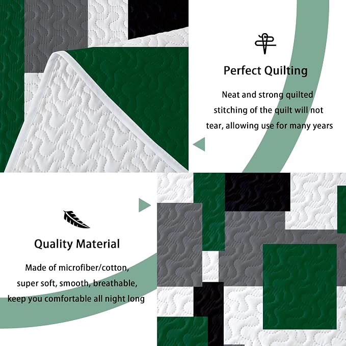 Tyrot 3 Piece Green Quilt Set California King Size Black Grey White Geometric - Image 4