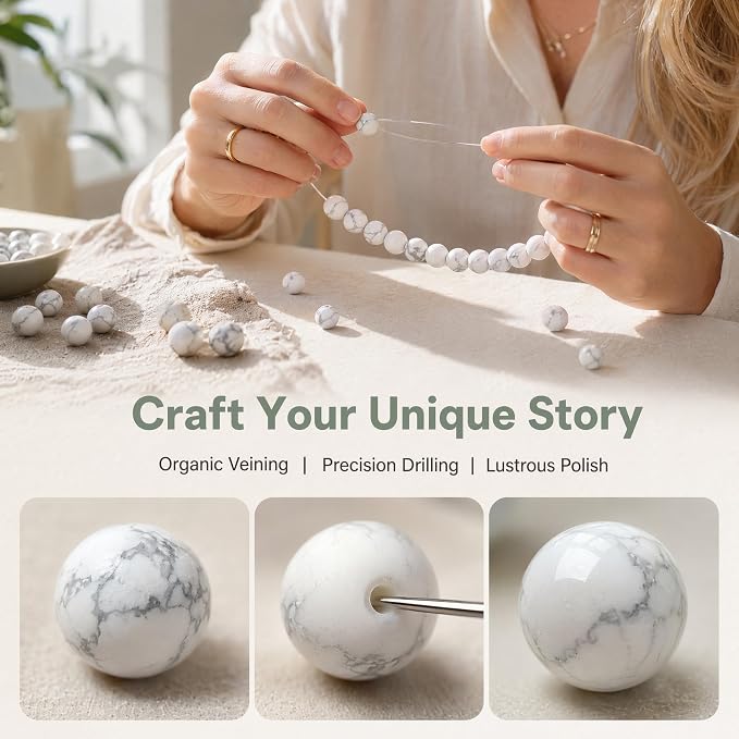 60pcs Natural Matte White Howlite Gemstone Beads，6mm Frosted Round Loose Stone - Image 4