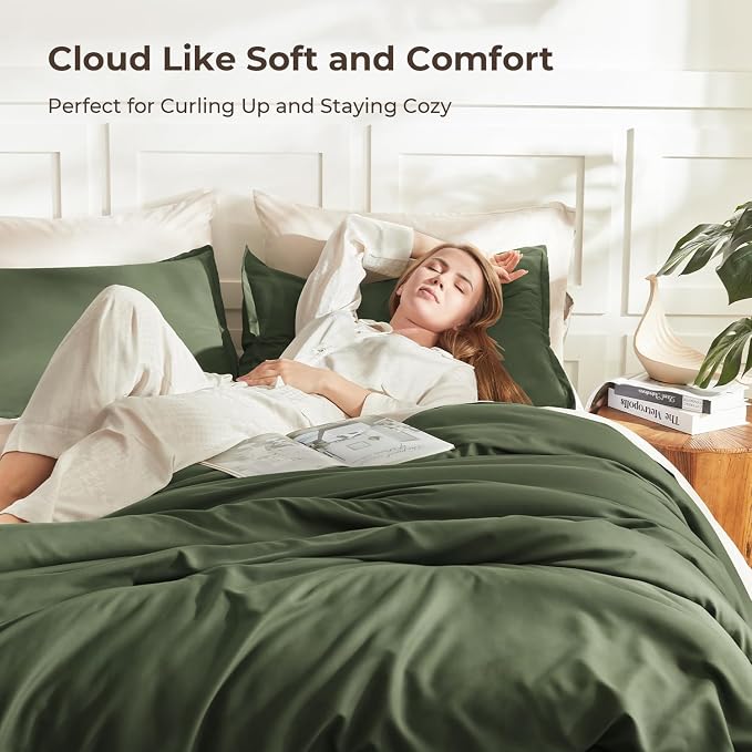 Litanika Comforters Olive Green Oversized King Size, 3 Pieces Lightweight Solid - Image 2