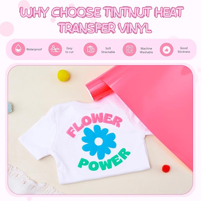 Tintnut Fuchsia Neon Puff Heat Transfer Vinyl Roll, easy cut & weed, stretch - Image 3